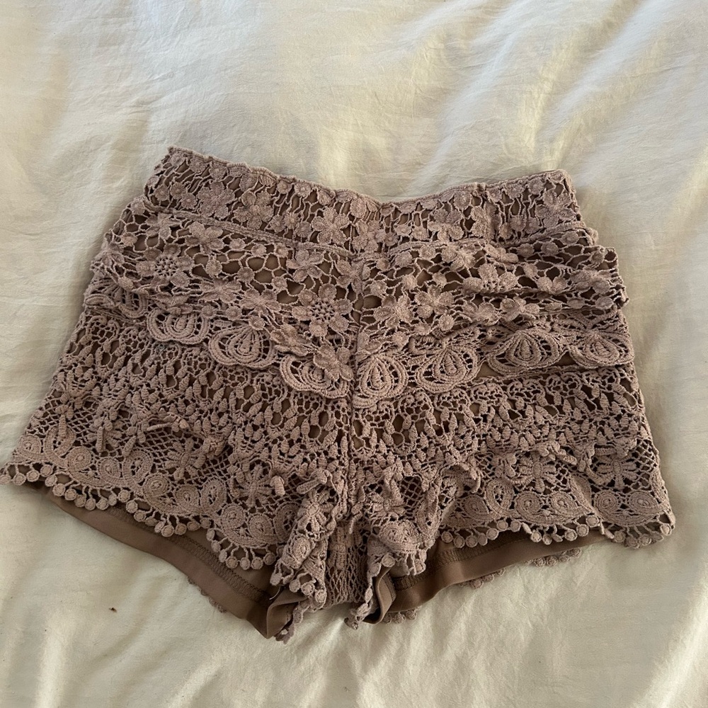 Lace Crochet Women Shorts - Tan